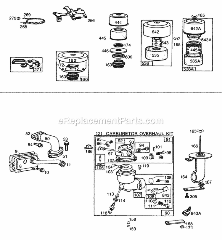 Carburetor Assy AC Groups Diagram and Parts List for  Briggs and Stratton Engine